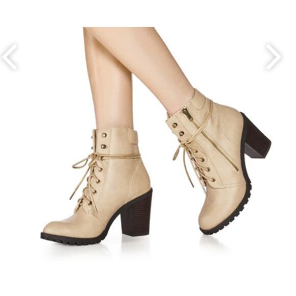 JUSTFAB Boots Tan Darma Side Zip Lace Up Heeled Bootie Women's Sz 9 - Picture 2 of 10